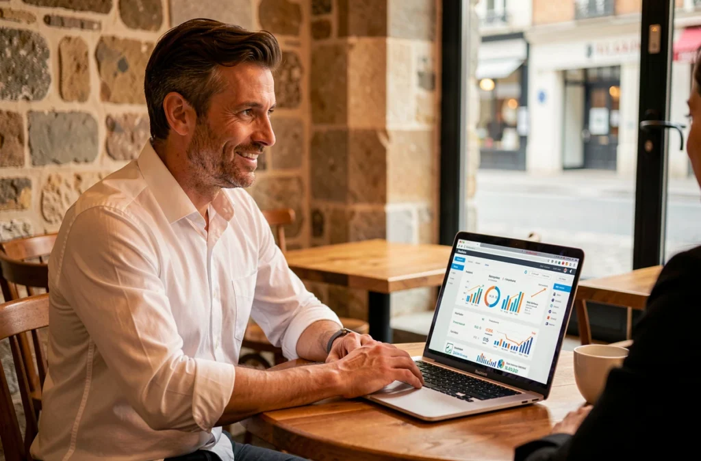 Consultant en marketing digital de Digital First Rouen en réunion client dans un espace de travail rouennais