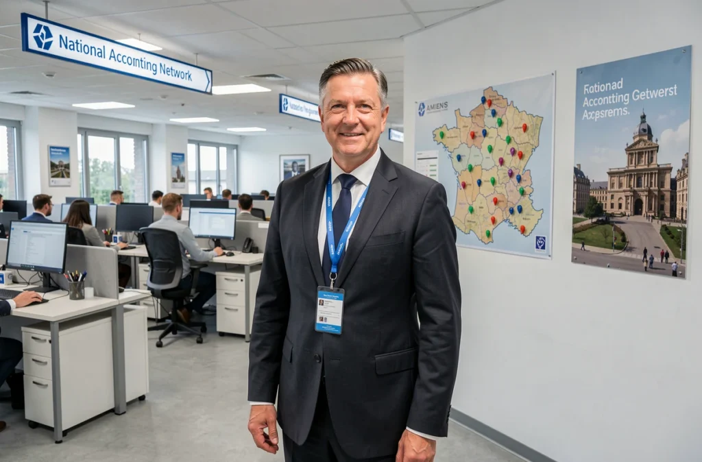 Un expert-comptable senior dans les bureaux du réseau national Fiducial Expertise à Amiens, alliant ancrage local et envergure nationale