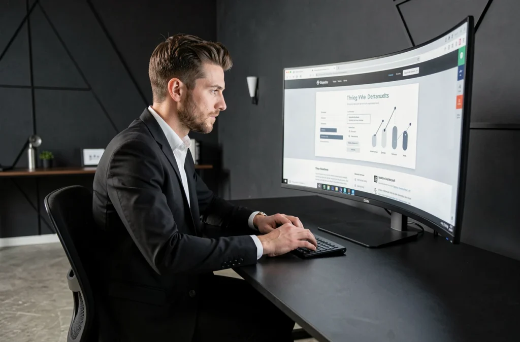 Designer web professionnel chez Oscar Black travaillant sur une maquette de site haut de gamme
